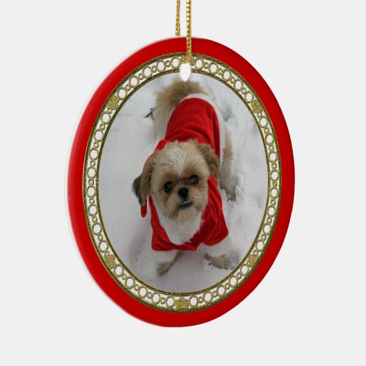 シーズー（犬）のtzuのラサかわいいサンタ犬のクリスマスのオーナメント セラミックオーナメント (右)