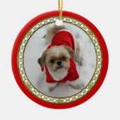 シーズー（犬）のtzuのラサかわいいサンタ犬のクリスマスのオーナメント セラミックオーナメント (正面)