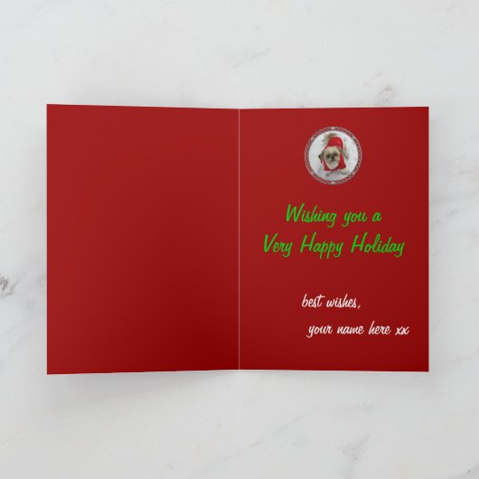 シーズー（犬）のtzuのラサのtzuのかわいいサンタ犬のクリスマスカード シーズンカード (内部)