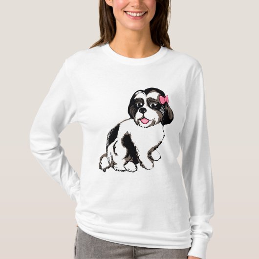 シーズー(犬)のTzuの子犬の女性の長袖のTシャツ Tシャツ (正面)
