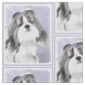 シーズー（犬）のTzuの絵画-かわいい元の犬の芸術 ファブリック (クローズアップ)