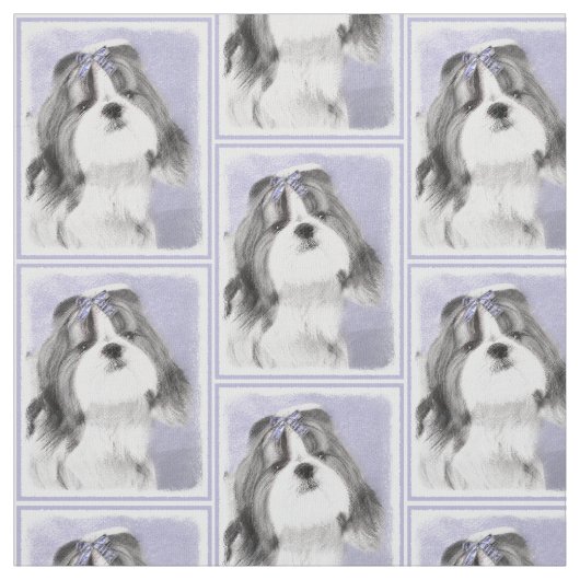シーズー（犬）のTzuの絵画-かわいい元の犬の芸術 ファブリック (見本)