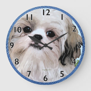 シーズー(犬)のTzuの芸術の時計 ラージ壁時計