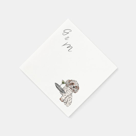 シーズー（犬）のTzuはマルティーニカクテルを持つ スタンダードカクテルナプキン (角)