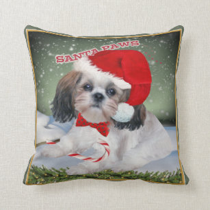 シーズー（犬）のTzuサンタの足のクリスマスの枕 クッション