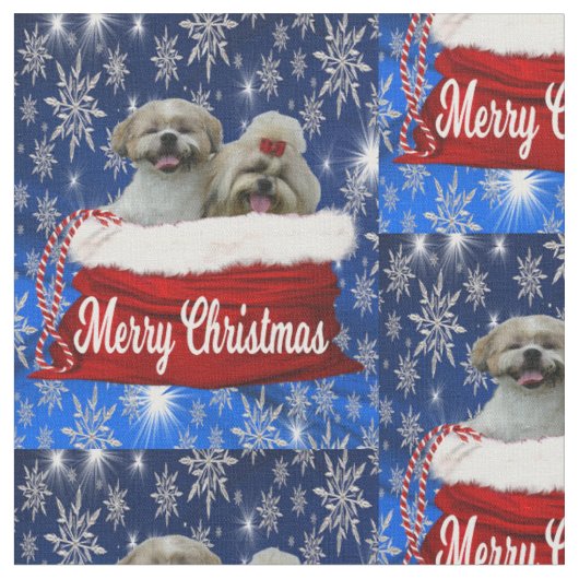シーズー（犬）のTzu生地のクリスマス ファブリック (クローズアップ)
