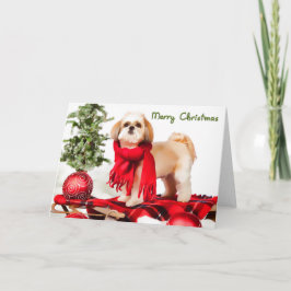 シーズー（犬）のTzu (切られたコート)のクリスマスカード シーズンカード