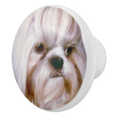 シーズー（犬）のTzu Brindleおよび白い犬 セラミックノブ (右)