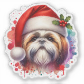 シーズー(犬)のTzu Dog in Santa Hatクリスマス シール (正面)