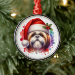 シーズー（犬）のTzu Dog in Santa Hatクリスマス メタルオーナメント<br><div class="desc">あなたもしはシーズー（犬）Tzuが大好きで、可愛いクリスマスの装飾が欲しいのにここに行く！かわいい水色スタイルアイアートシーズー（犬）Tzu in Santa Hat.</div>