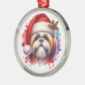 シーズー(犬)のTzu Dog in Santa Hatクリスマス メタルオーナメント (左)