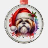 シーズー(犬)のTzu Dog in Santa Hatクリスマス メタルオーナメント (正面)
