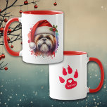 シーズー（犬）のTzu Dog in Santa Hat Christmas パーソナライズされた マグカップ<br><div class="desc">シーズー（犬）のもしTzuが大好きで、可愛いクリスマスパーソナライズされたコーヒーマグが欲しいのにここに行く！かわいい水色スタイルアイアートシーズー（犬）Tzu in Santa Hat.</div>