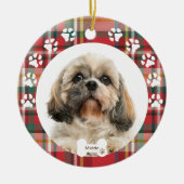 シーズー（犬）カスタムTzuドッグペットクリスマスホリデー セラミックオーナメント (正面)