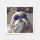 シーズー(犬)クールTzuロングヘアヴィンテージサングラス写真 スタンダードカクテルナプキン (正面)