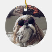 シーズー（犬）クールTzuロングヘアヴィンテージサングラス写真 セラミックオーナメント (正面)