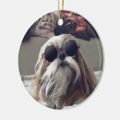 シーズー（犬）クールTzuロングヘアヴィンテージサングラス写真 セラミックオーナメント (左)
