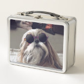 シーズー(犬)クールTzuロングヘアヴィンテージサングラス写真 メタルランチボックス (正面)