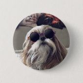 シーズー(犬)クールTzuロングヘアヴィンテージサングラス写真 缶バッジ (正面)