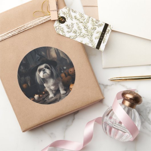 シーズー(犬)ズカボンプキンハロウィンホラー ラウンドシール (ギフト)