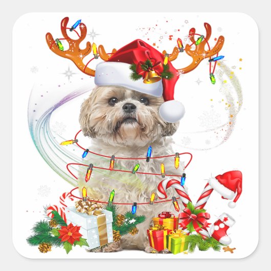 シーズー(犬)ズクリスマストナカイ |クリスマスライト スクエアシール (正面)