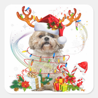 シーズー（犬）ズクリスマストナカイ |クリスマスライト スクエアシール