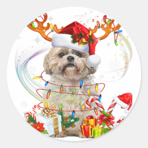 シーズー(犬)ズクリスマストナカイ クリスマスライト ラウンドシール