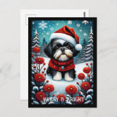 シーズー（犬）ズスノーウィーフラワーメドウサンタドグクリスマス ポストカード (正面/裏面)