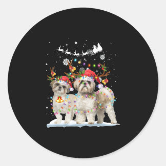 シーズー（犬）ズトナカイクリスマスライトクリスマスオーナメント ラウンドシール