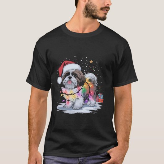 シーズー（犬）ズドッグクリスマスツリーライト Tシャツ (正面)