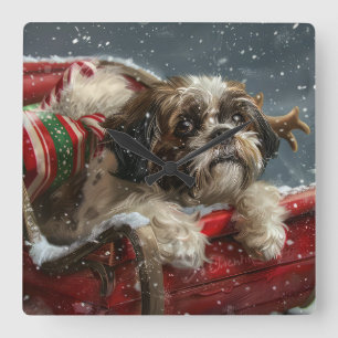 シーズー（犬）ズドッグクリスマスフェスティバル スクエア壁時計