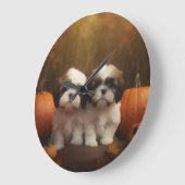 シーズー(犬)チズパピー秋デライトカボチャ ラージ壁時計 (傾斜)