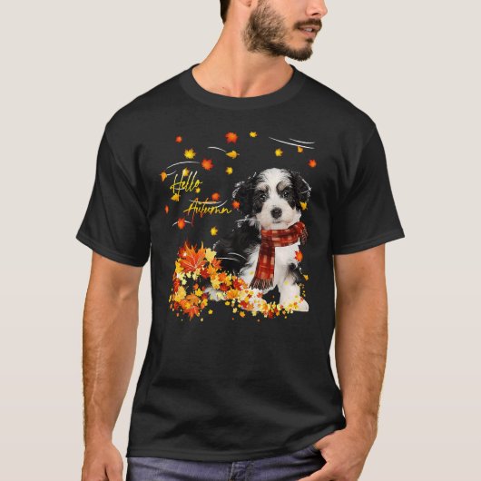 シーズー（犬）チズリーフ秋ハローオータムドッグ Tシャツ (正面)