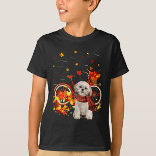 シーズー(犬)チューバイクオータムドッグリーフ秋おもしろい秋Y all Tシャツ