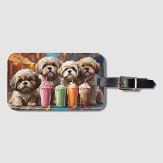 シーズー(犬)チュ子犬とミルクシェイク ラゲッジタグ (正面横)