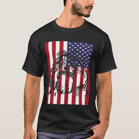 シーズー（犬）チュ・アメリカ国旗 Tシャツ (正面)