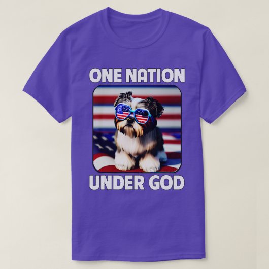 シーズー（犬）チュ・アメリカ国旗One Nation Under God Patrio Tシャツ (デザイン正面)