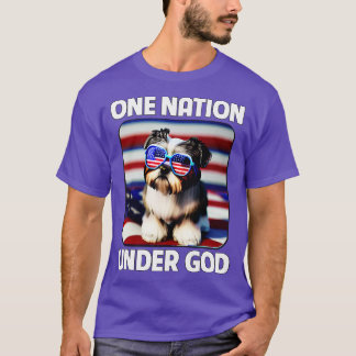 シーズー（犬）チュ・アメリカ国旗One Nation Under God Patrio Tシャツ