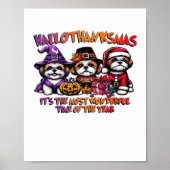 シーズー(犬)チュ・ハロウィンサンクスギビングクラシッククリスマス ポスター (正面)