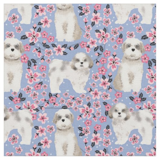 シーズー（犬）ツグさくらんぼの花ピンク ファブリック (クローズアップ)