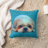シーズー(犬)ツドッグウォーターカラーアートポートレート クッション (ブランケット)