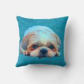 シーズー(犬)ツドッグウォーターカラーアートポートレート クッション (裏面)