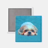 シーズー（犬）ツドッグウォーターカラーアートポートレート マグネット (正面/裏面)