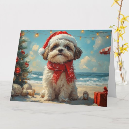 シーズー(犬)ツドッグクリスマスヴィンテージビーチ カード (黄色い花)