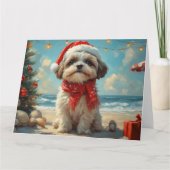 シーズー(犬)ツドッグクリスマスヴィンテージビーチ カード (正面)