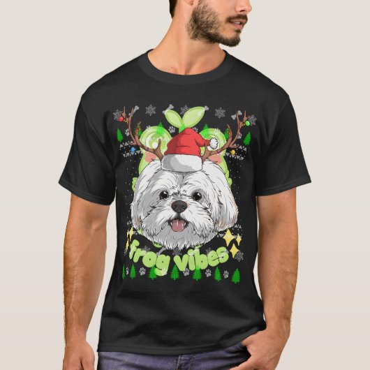 シーズー(犬)ツドッグサンタクロース帽子醜いクリスマスX-Mas Tシャツ (正面)