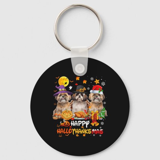 シーズー（犬）ツドッグハッピーハローウィン感謝祭メリーCh キーホルダー (正面)