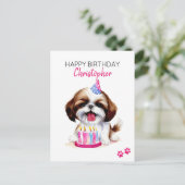 シーズー(犬)ツドッグパーソナライズされたハッピーバースデー ポストカード (スタンド正面)
