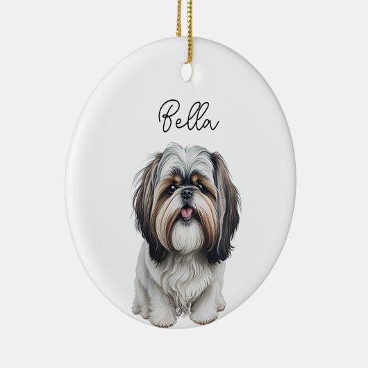 シーズー(犬)ツドッグペット名前をカスタムするホリデークリスマス セラミックオーナメント (右)