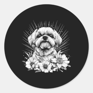 シーズー(犬)ツドッグラバーレトロスタイルタトゥー_1 ラウンドシール